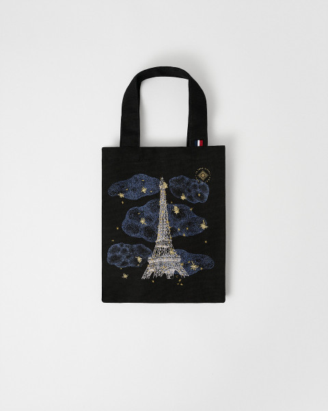Mini Night Tote Bag in Black and Blue Cotton - Eiffel Tower Boutique