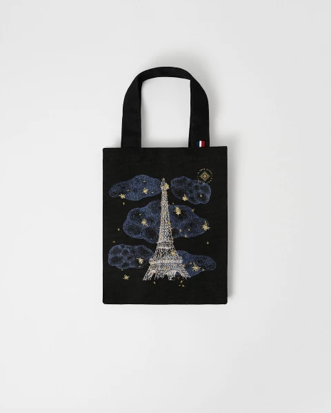 Mini tote bag Noche de algodón negro y azul - Boutique Torre Eiffel