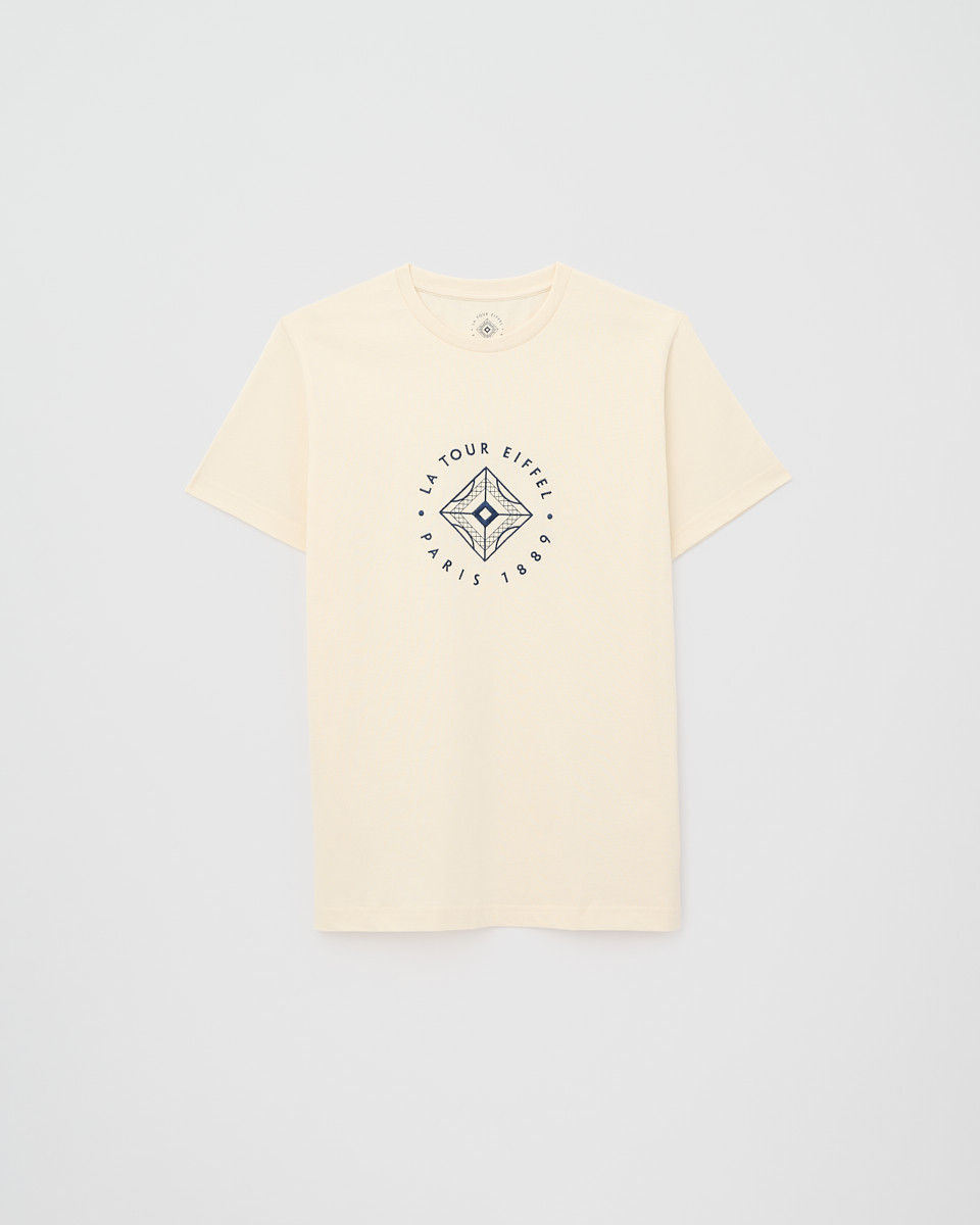 T-shirt Coton Ecru et Bleu - Boutique tour Eiffel