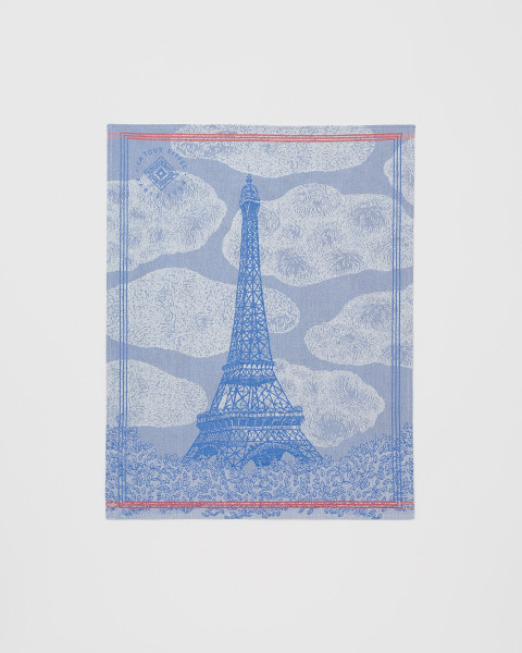 Day Hand Towel 50 × 70 cm in Blue and White Cotton – Eiffel Tower