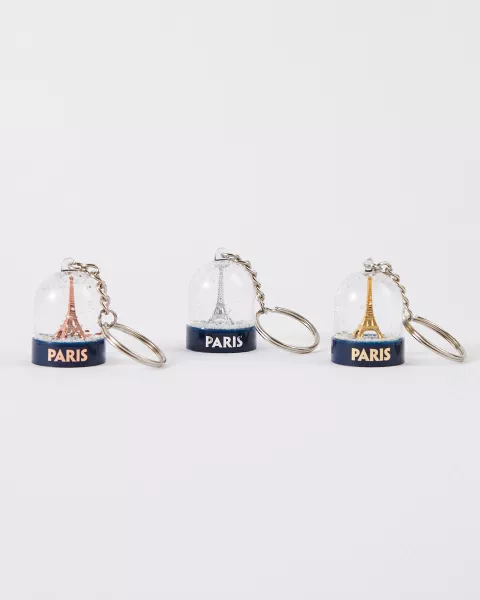 Keychain Snow Globe with Silver Eiffel Tower